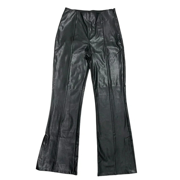 Abercrombie & Fitch Vegan Leather High Waisted Flared Split Hem Pants Black M - Picture 3 of 11